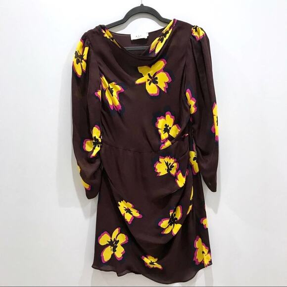 A.L.C. Chocolate Grace Mini Floral Silk Dress - Picture 1 of 8